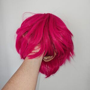 Messy Straight Short Hair Bright Pink Wig NEW